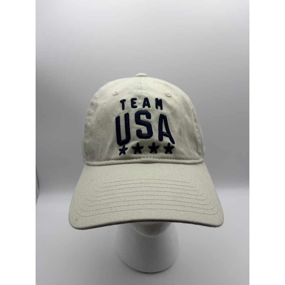 Team USA Hat Cap Strap Back Mens One Size Beige Olympic Rings Flag Baseball